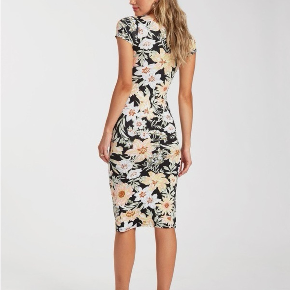 Floral Black and Cream Billabong Dream On Midi Dress